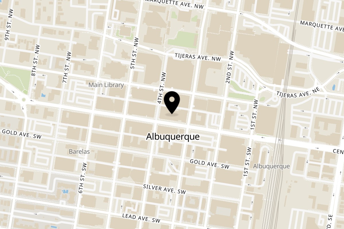 Map showing the location of Son’ Regios on 313 Central Ave SW suite B in Albuquerque